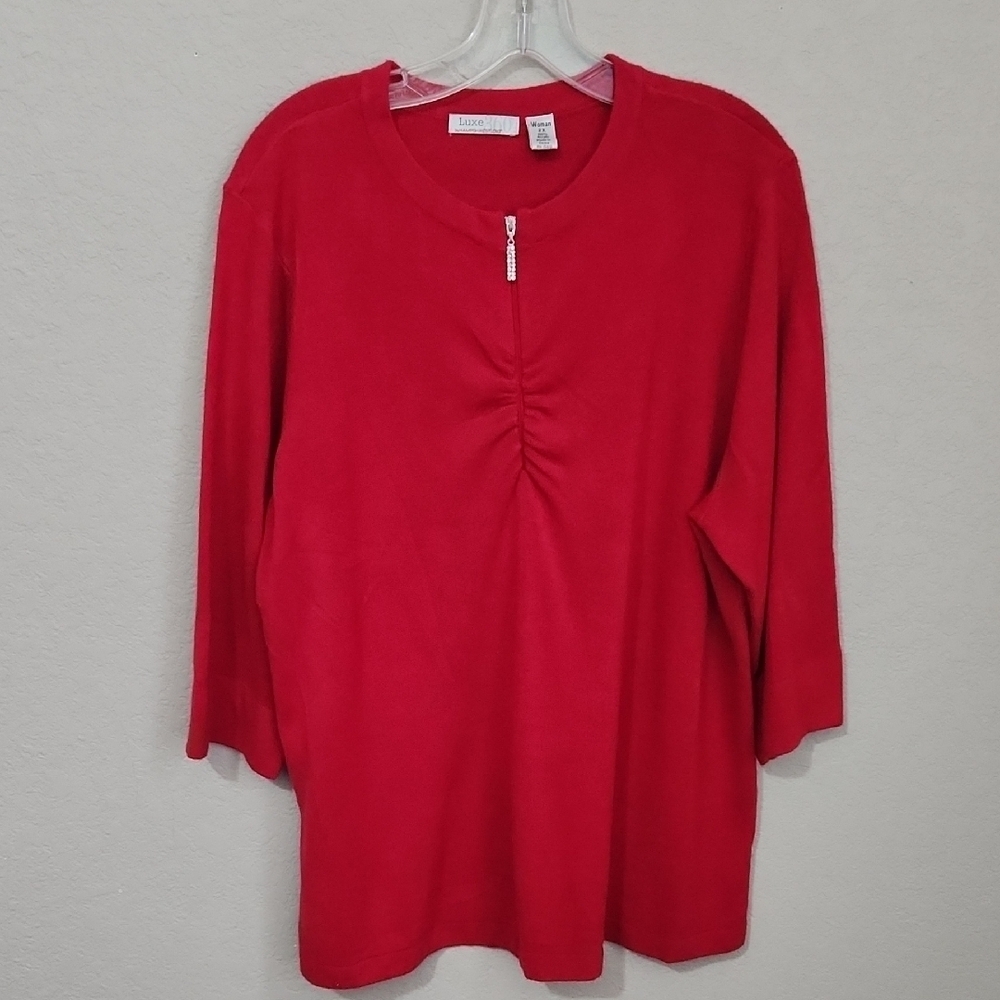 Luxe By Hampshire Studio Sweater Womens Size 2X Top Zip Rhinestones